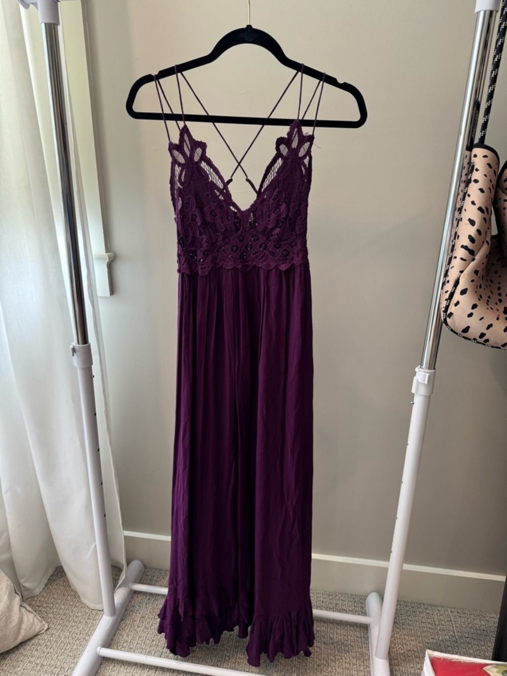 Free People Plum Lace-Trim Maxi Chemise